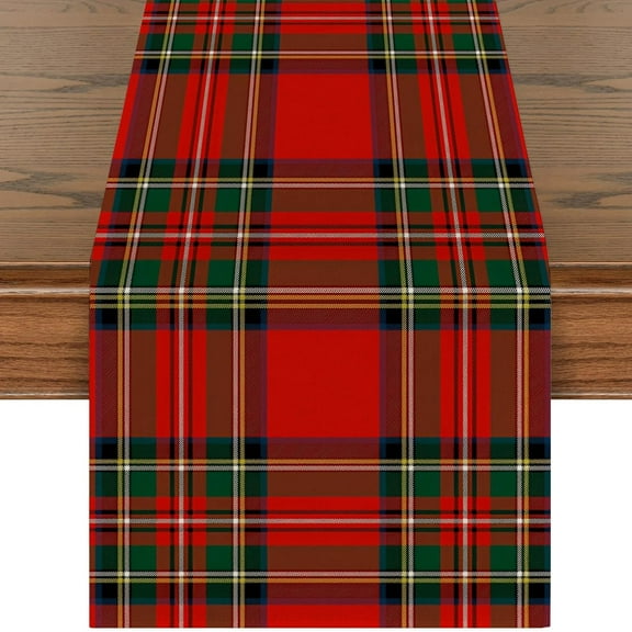 Christmas Buffalo Plaid Table Runner Red Green Scottish Tartan Plaid Table Decoration Xmas Farmhouse Desk Supplies for Kitchen Dinner Family Holiday Birthday Home Party 72 x 13 Inch