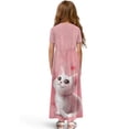 thumbnail image 2 of Uourmeti Girls Summer Maxi Dresses Crew Neck Short Sleeve Casual Flowy Tiered Long Dress with Pockets (Cute Kitty Pink), Size 11-12 Years, 2 of 7