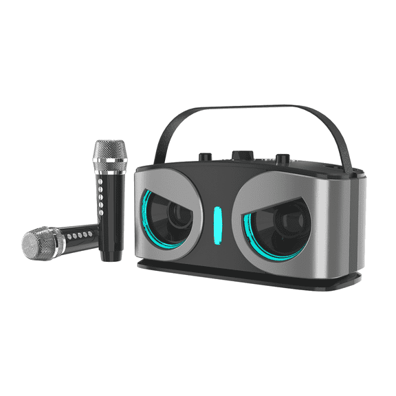 DAUNJY Owl-shaped Karaoke Machine Portable Bluetooth Singing Speaker with 2 Wireless Microphones & HD Sound & Colorful Lights & Voice Changer, Gray