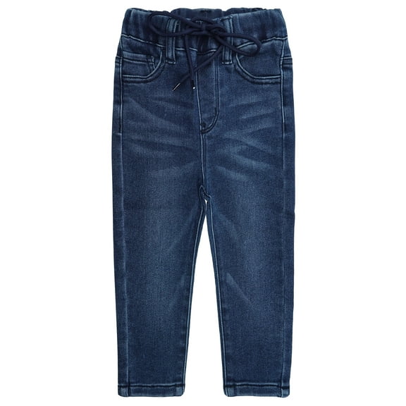 KIDSCOOL SPACE Girls Jeans,Little Elastic Waist Stretchy Washed Soft Cotton Denim Pants,Deep Blue,3-4 Years