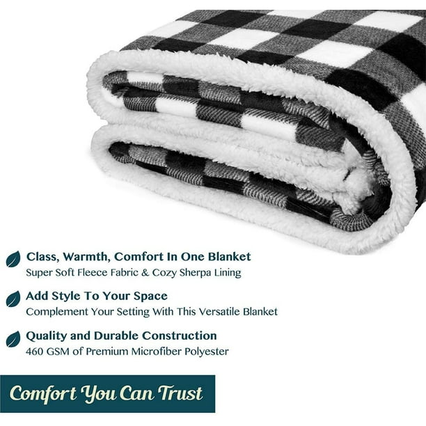 HTOOQ Buffalo Check Sherpa Blanket Throw Fuzzy White Black Checkered Flannel Fleece Blanket for Couch Bed Fluffy Warm Cabin Plaid Plush Microfiber Blanket 5HTOOQ x6HTOOQ Walmart