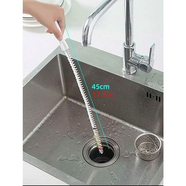 Juego de cepillo y recogedor de pelo para tuberías de fregadero, lavabo, cocina y baño: solución de bloqueos, limpiador de desagües flexible