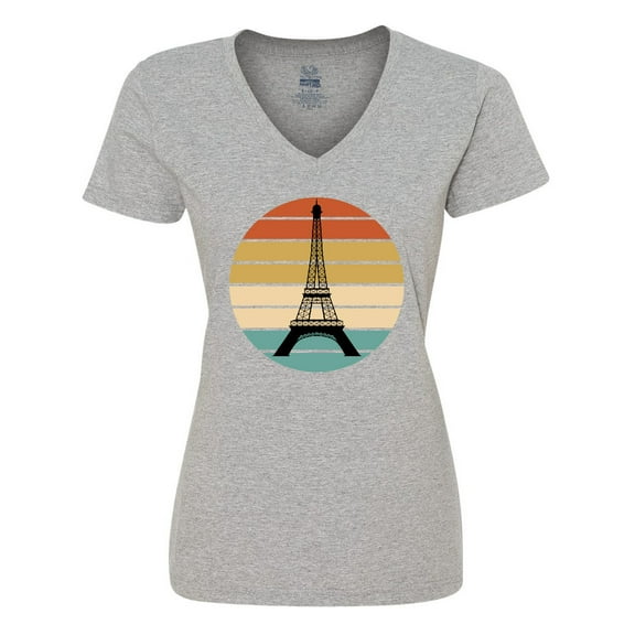 Inktastic Paris Eiffel Tower Retro Sunset Women's V-Neck T-Shirt