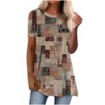 thumbnail image 2 of Pompotops Mode Femme Été Col Rond Manches Courtes Imprimé T-shirt Décontracté Blouse, 2 of 7