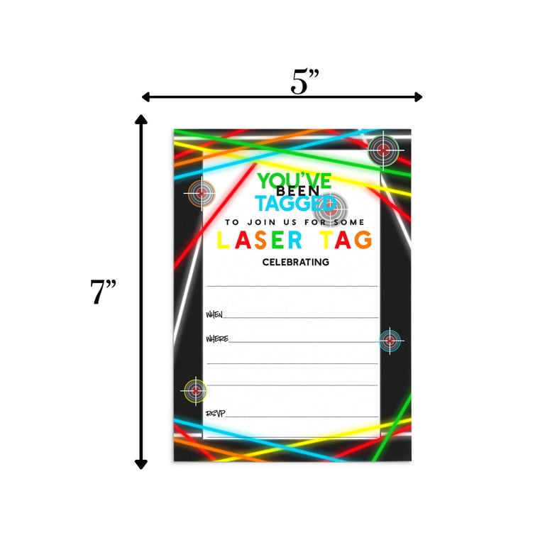 Laser Tag Invitations with Envelopes (25 Pack) Invites for Boys Birthday,  Retirement, Guys Night Out, Team Building Event - Neon Theme Party Supplies  - Blank Invitation Card Set Printed - Walmart.com