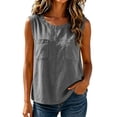 thumbnail image 2 of Inverlee Linen Sleeveless Crewneck Double Pocket Tank Tops for Women Casual Solid Color Loose Fit Blouses Daily Vacation Lightweight Breathable Tees Gray XXL, 2 of 8