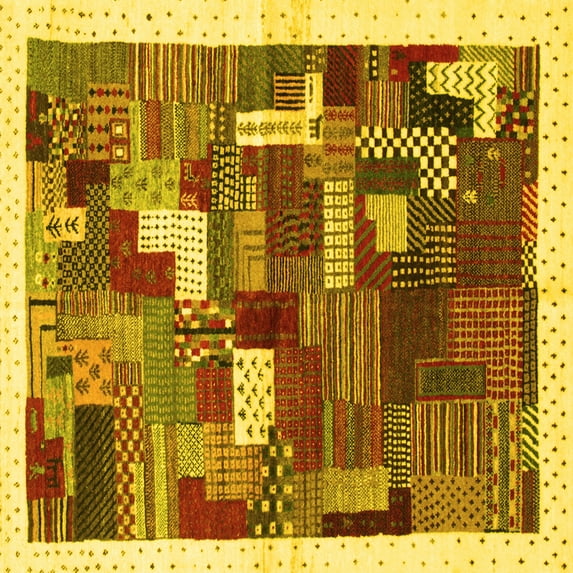 Ahgly Company Machine Washable Indoor Square Abstract Yellow Contemporary Area Rugs, 4' Square