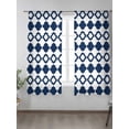 thumbnail image 2 of Sheer Curtains 63 Inch Length 2 Panels Set for Bedroom, Bohemia Semi Sheer Curtains for Windows, Minimalist Geometric Pattern Abstract Dark Blue Voile Window Treatments Rod Pocket Curtain, 2 of 7