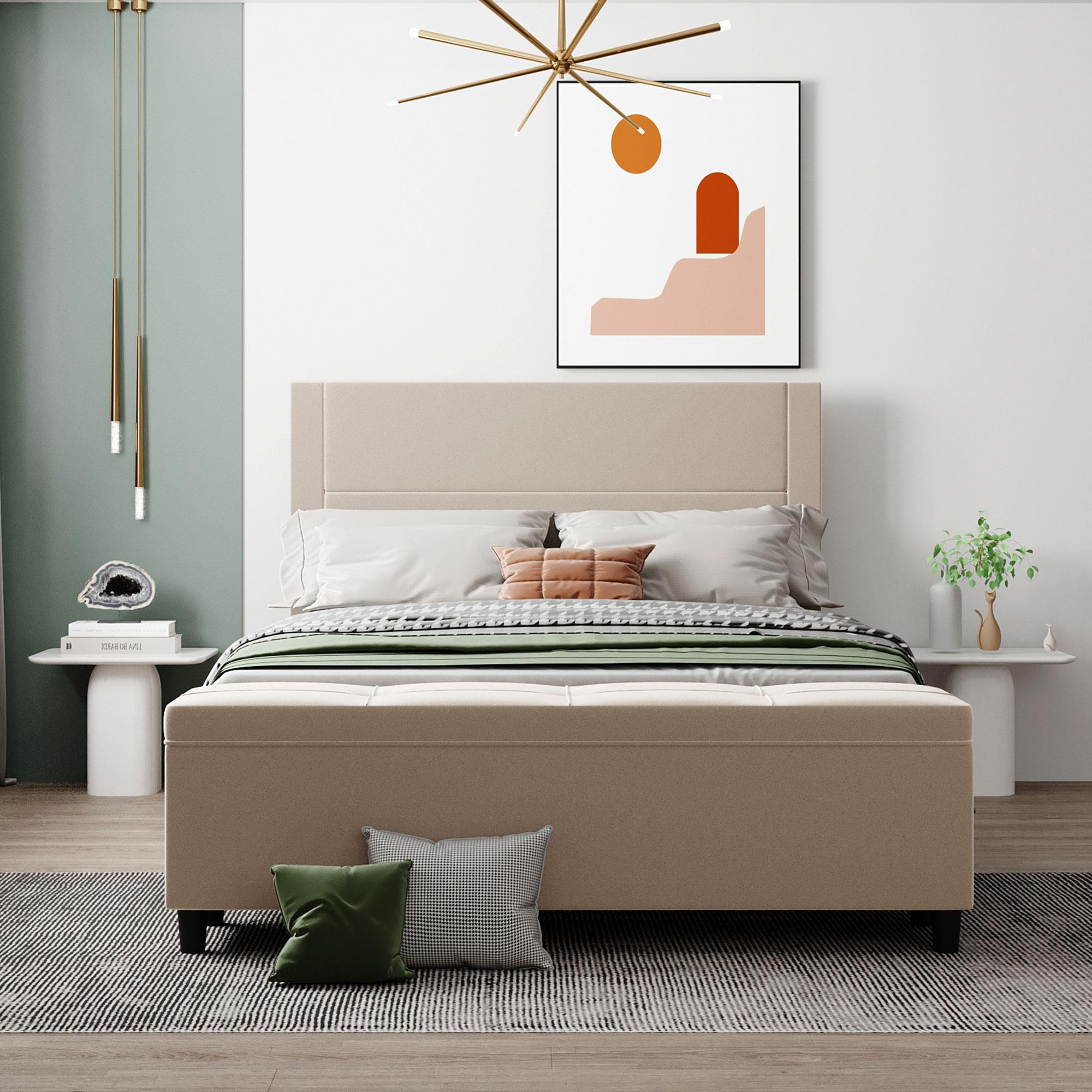 Buy Queen Size Platform Bed Frame with Storage Ottoman Bench and