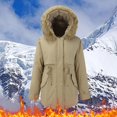 thumbnail image 4 of Tiqkatyck Trench Coat Women's Winter Mid Length Hooded Large Collar with Detachable Edges Oversized Plush Jacket Plus Size Tops Clearance Long Sleeve Tops Khaki M, 4 of 9