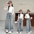 thumbnail image 2 of LRen Girls Wide Leg Jeans Baggy Bow Embroidery High Elastic Waist Denim Pants Cute Y2K Trendy Tween Streetwear,6-7 Years, 2 of 8