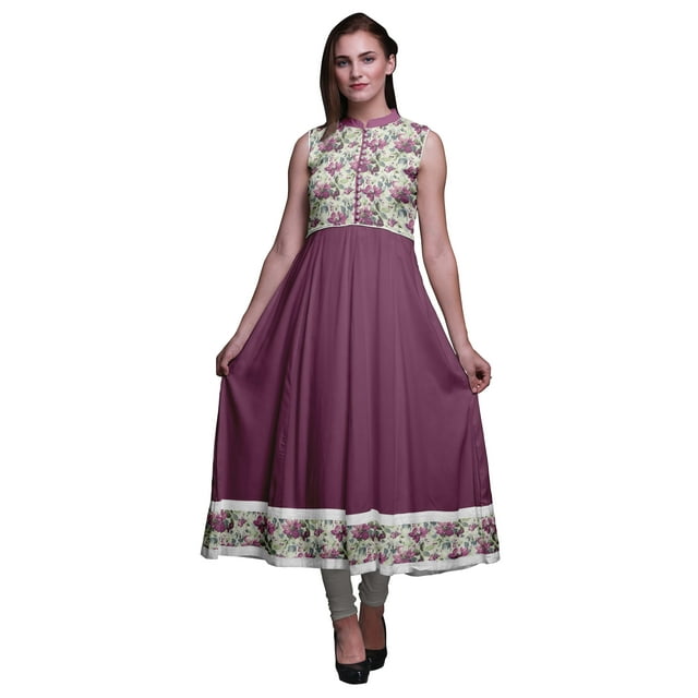Bimba Kurtis Indiennes Florales Magenta Foncé pour Femmes, Anarkali Prête à Porter Unie, Robe Imprimée Kurti Indienne Petite
