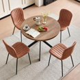 thumbnail image 4 of NORDICANA 37 Inch Round Dining Table Set for 4, Modern Small Circle Kitchen Coffee Set for Apartment Living Room Office, Save Space(Brown Wooden Table + 4 Brown Leather Chairs), 4 of 8