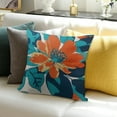 thumbnail image 3 of Autua Teal Coral Floral Pillow Covers Turquoise Green Leaves Orange Flower Couch Pillow Cases Blue Red Aqua Cotton Cushion Case Farmhouse Home Decor For Bed Sofa Couch Living Room 18x18in, 3 of 5