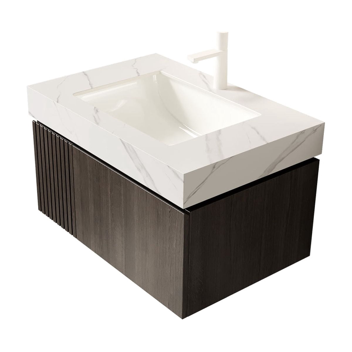 30 Inch Carrara White Sintered Stone Countertop Undermount Ceramic Basin 1 Pre Drilled Faucet Hole No Cabinet