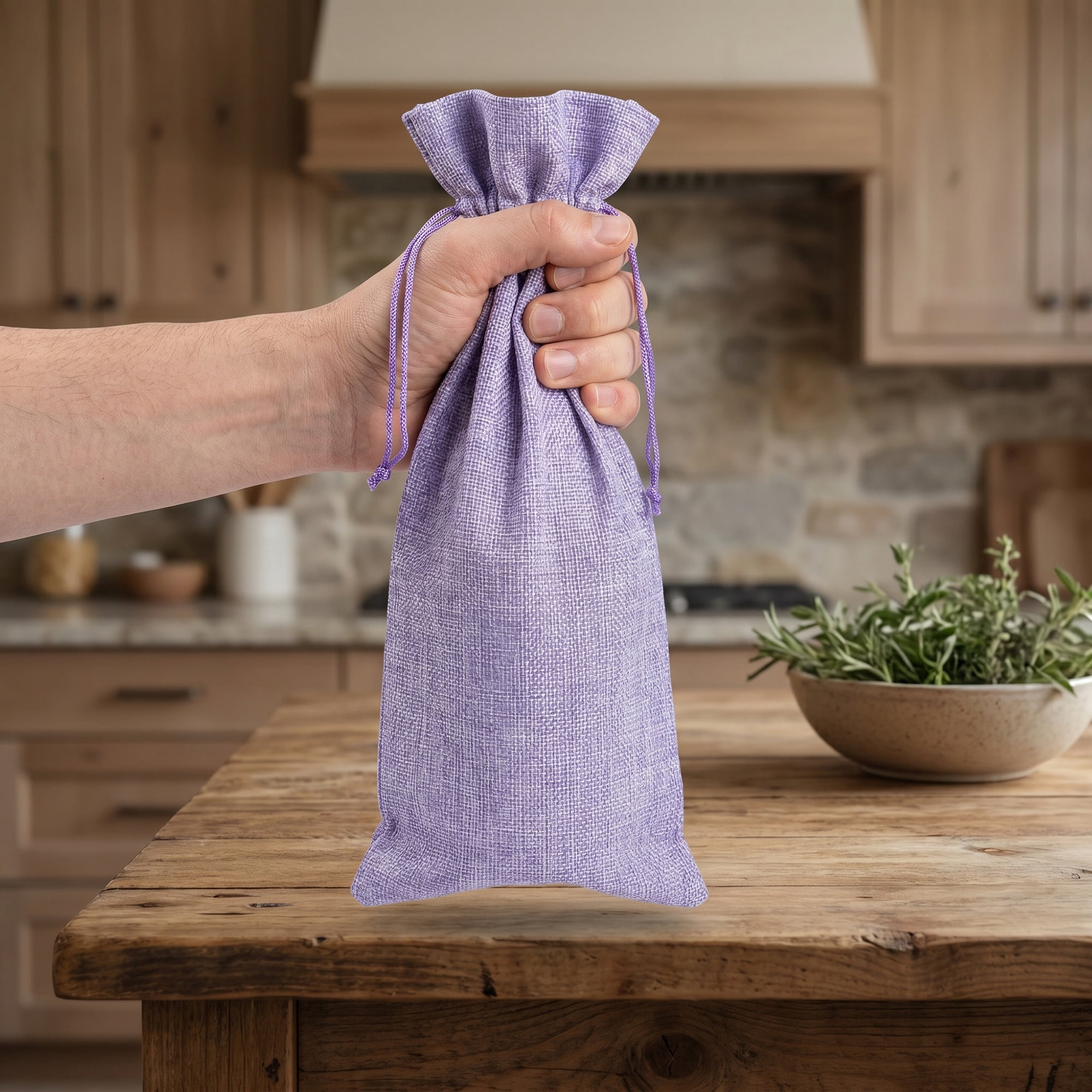 Unique Bargains Elegant Single Wine Bottle Gift Bags with Handles Light Purple 5.9"x 13.8"
