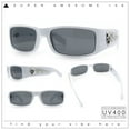 thumbnail image 2 of Mens Flaming Skull 90s Narrow Rectangle Thick Temple Gangster Sunglasses White - Black, 2 of 8