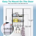 thumbnail image 6 of Over The Door Hooks Organizer Hanger, TeqHome Rustproof Coat Hooks Towel Rack Spice Rack with 2 Mesh Basket 5 Hooks, Back of Door Storage Shelves for Towels Hats Keys Clothes, No drilling, Silver, 6 of 9