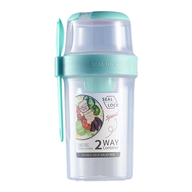 Taza de ensalada con tenedor Taza de postre Recipiente ligero y práctico para ensalada Taza de cereal Verde