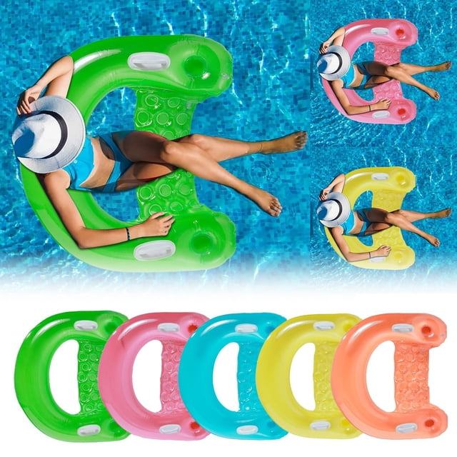 Glitter Inflatable Pool Float Chair With Cup Holder Comfortable Sit and Relax Floating Seat for Adult Swimming Party