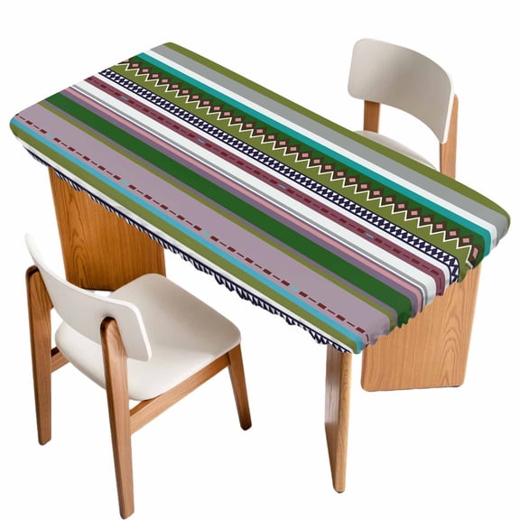 Bohemian Table Cloths for 6 Foot Rectangle Tables, Boho Modern Abstract Minimalist Paisley Green Patio Waterproof Elastic Fitted Tablecloths, Washable Rectangular Table Cover for Camping