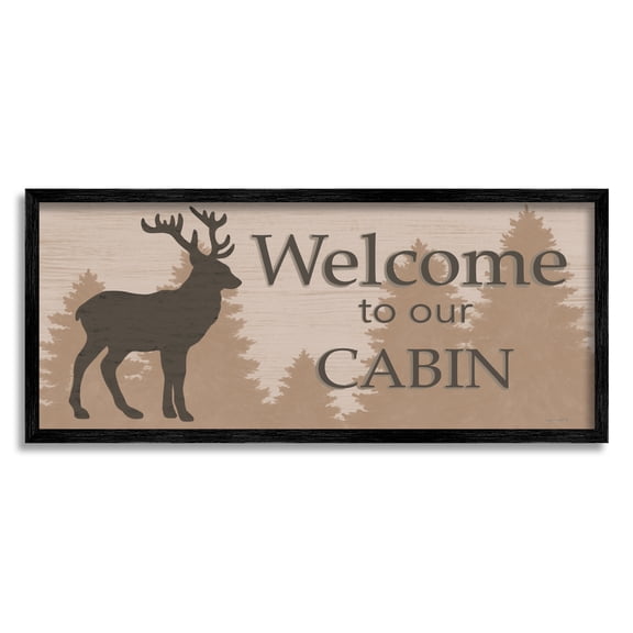 Stupell Welcome To Our Cabin Deer Sign Animals & Insects Painting Black Framed Art Print Wall Art