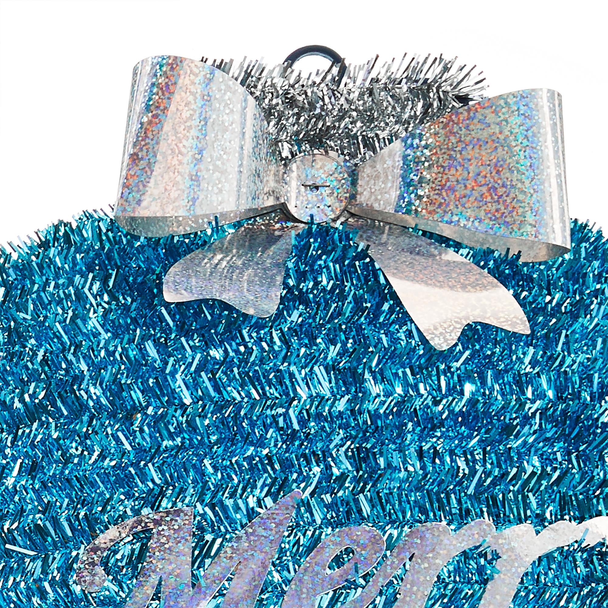 Holiday Time Turquoise Tinsel Merry Christmas Decoration
