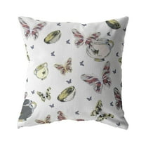 Butterflies and Bowls Indoor/Outdoor Pillow with Removable Cover in White26x26