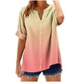 thumbnail image 2 of Shirts for Women Plus Size Short Sleeved V-neck Gradient Printed Summer Button Loose T-shirt Orange L, 2 of 4
