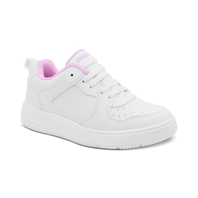 Tenis escolar Coqueta para niña sintético blanco con detalles en rosa