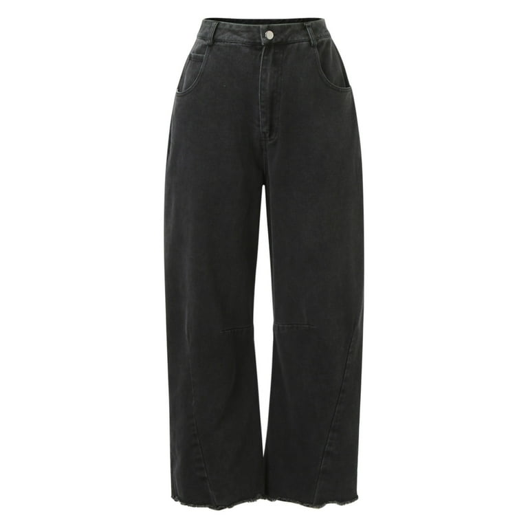 fringe black wide denim buggy pants