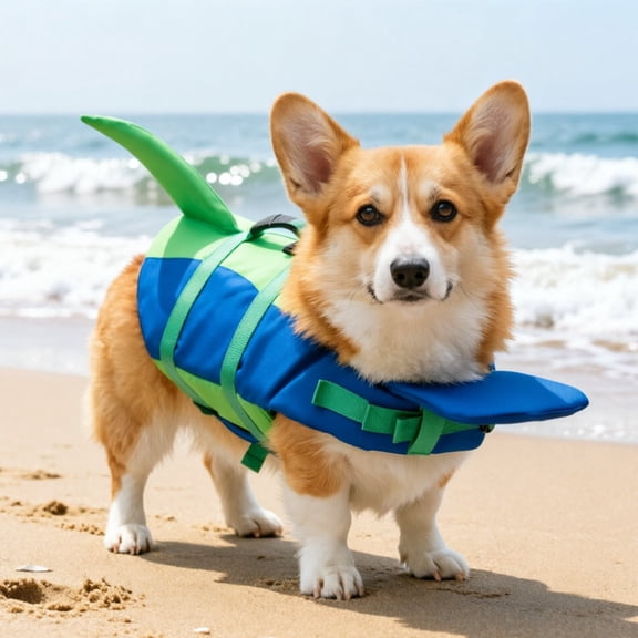 Dog Life Jacket with Chin Float and Head Support, Shark Swim Vest with Safety Buoyancy and Back Carry Handle