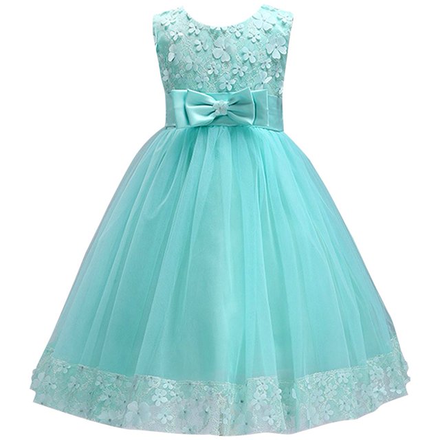 IBTOM CASTLE Robe de Demoiselle d'Honneur Rose 2-8T Robe de Bal Fête Anniversaire Mariage Turquoise 7-8 Ans