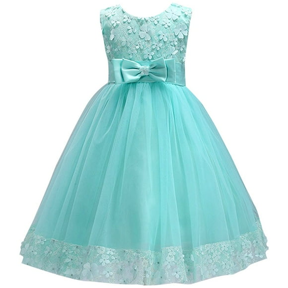 IBTOM CASTLE Robe de Demoiselle d'Honneur Rose 2-8T Robe de Bal Fête Anniversaire Mariage Turquoise 7-8 Ans