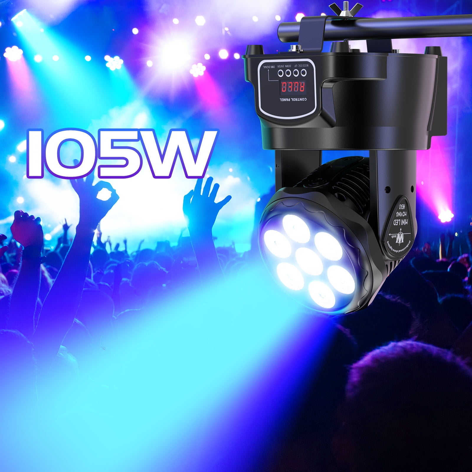 105W Moving Head Stage Light, 7 LED RGBW DMX Disco DJ Lights for Party Concert Church Wedding Events