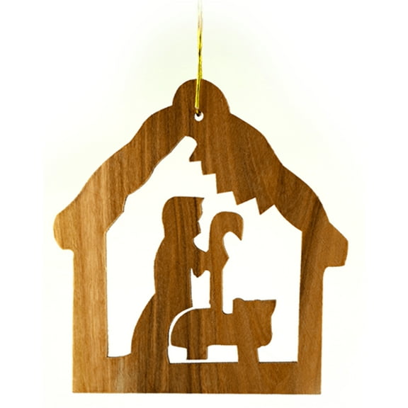 Nativity and Shepherd - 2D- Holy Land Olive Wood Ornament