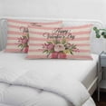 thumbnail image 3 of Valentine's Day Pillow Covers, Linen Long Throw Pillow Case, Pink Roses Flowers Stripes Rustic Beige Holiday Pillow Protector Decorative Cushion Cover for Living Room/Bedroom 20" x 36", 3 of 8