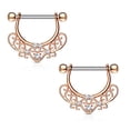 thumbnail image 3 of PAIR of Nipple Rings CZ Set Center Heart Filigree Dangle 316L surgical Steel 14G, 3 of 3
