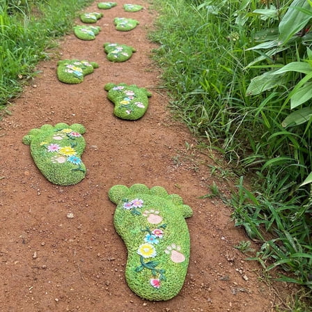 Footprint Garden Stepping Stones Set of 2, Outdoor Lawn Dog Footprint Decoration