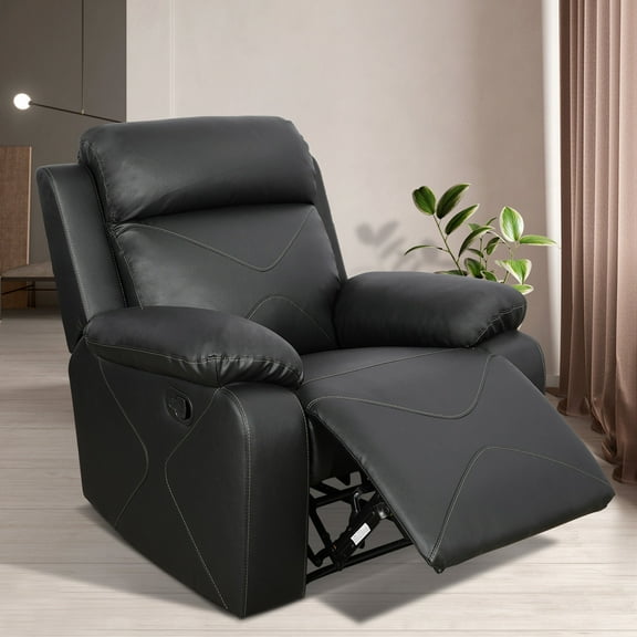 MAYEERTY Recliner Chair, Breathable Leather Reclining Chair with Adjustable Backrest for Living Room, Black