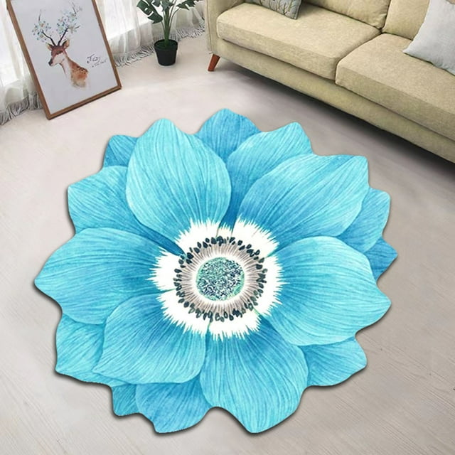 LEFU Lotus Flower Round Carpet Chinese Style Floor Mat Bedside Rug Non-Slip Absorbent Bathroom Kitchen Living Room Entrance Soft Comfortable Crystal Velvet 40x40cm
