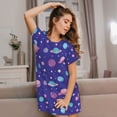 thumbnail image 6 of Salouo Space Print Short Sleeve Sleepshirt for Womens Comfy Nightgown Scoopneck Cute Nightdress Ruffle -Small, 6 of 7