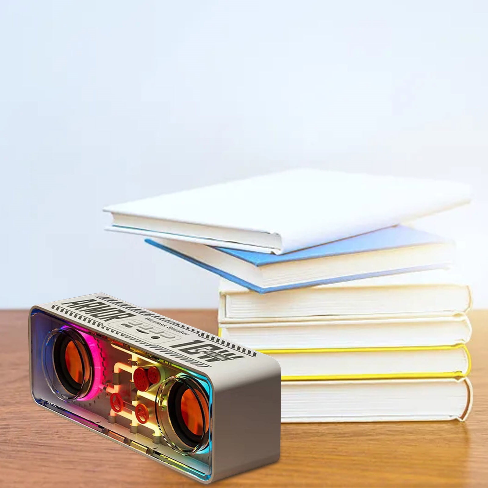 Byujiro Transparent Mech Wireless Bluetooth Speaker Household Computer Colorful Lamp Steel Vibration Film Audio for Outdoor, Party and Home Use, Gift Ideas