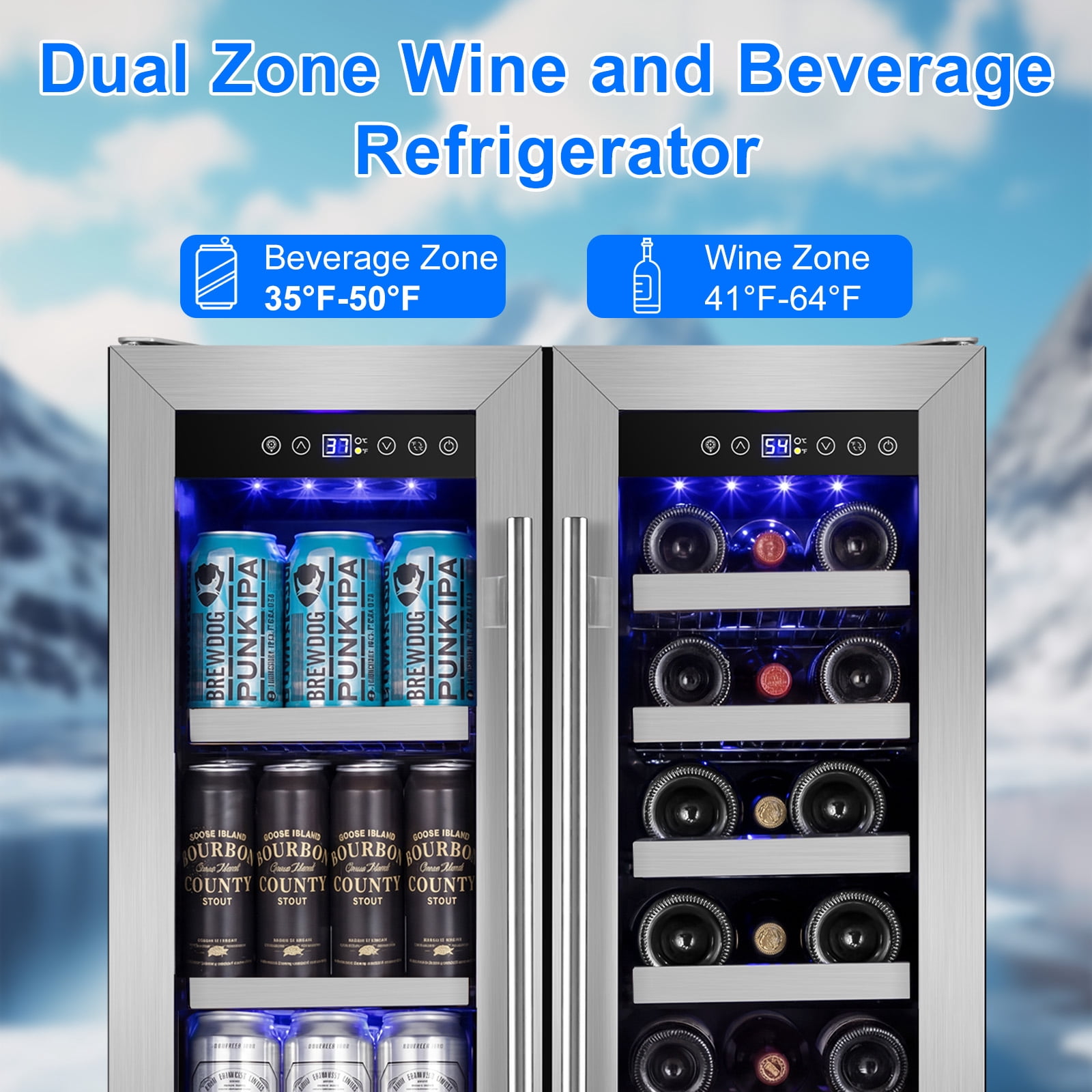 TITTLA 24 Inch Wine and Beverage Refrigerators Cooler,18-Wine Bottles and 57 Cans,Dual Zone,Under Counter,White