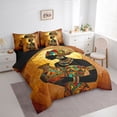thumbnail image 2 of Castle Fairy Ethnic Silhouette Lady With Pot King Bedding 7pcs,Vintage Circular Mandala Design King Bed in a Bag,Orange Teal Yellow,Black Reversible, 2 of 7