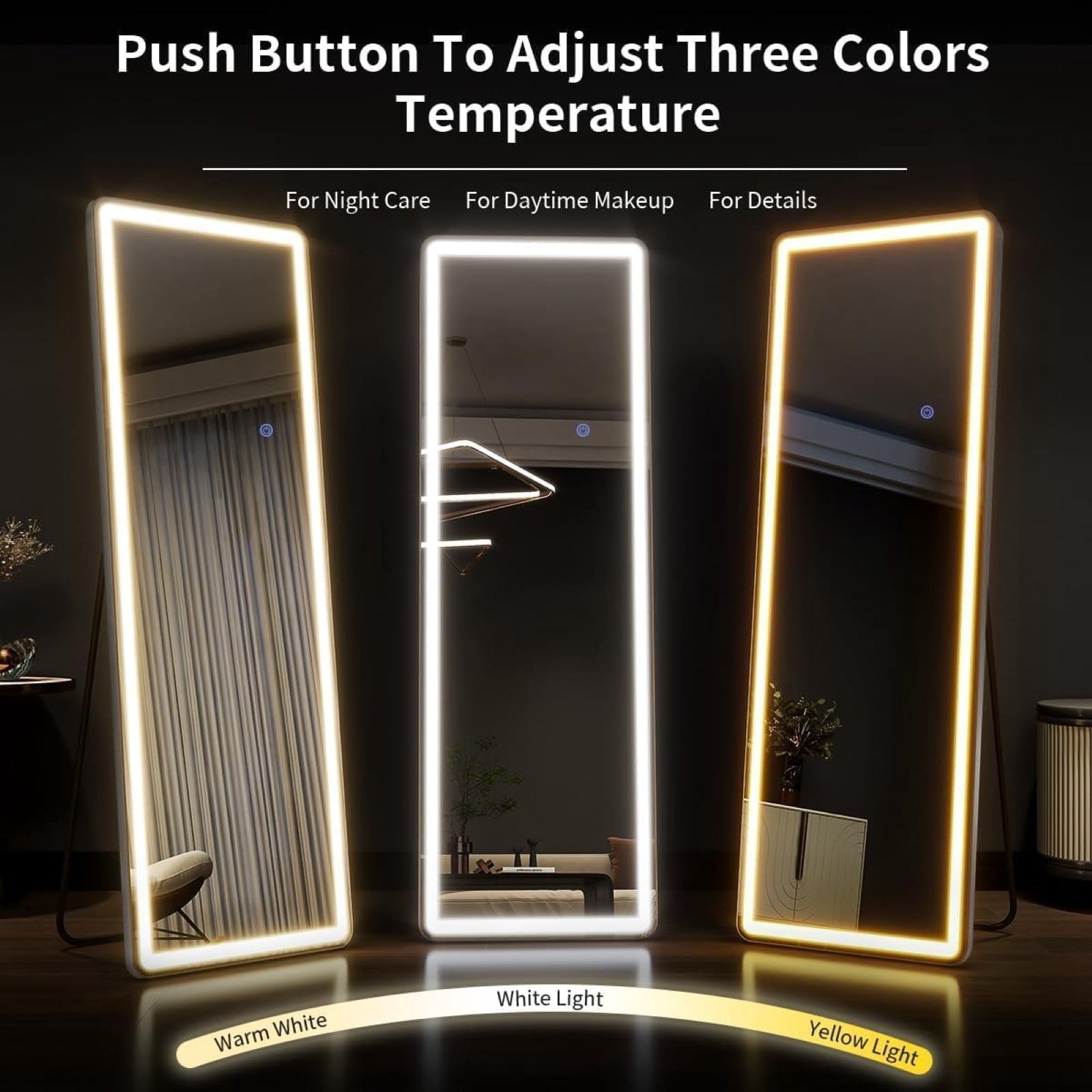 GRAHMCY 60"x16" Full Length Mirror with Lights LED Floor Mirror Wall-mounted Dressing Mirror
