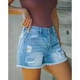 thumbnail image 5 of ONLYSHE Casual Summer Stretchy Denim Shorts for Women Mid Rise Ripped Hem, 5 of 7