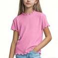 thumbnail image 5 of Summer T-shirts for Girls Trendy Lettuce Trim Tops Short Sleeve Cooling Fabric Casual Tee Shirt Plain Tshirts (2-3 Years, Pink), 5 of 6