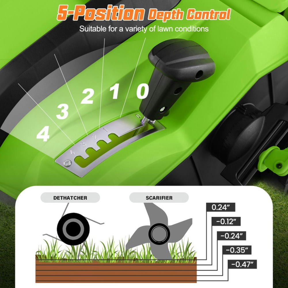 Spaco 16-Inch Electric Lawn Dethatcher and Scarifier with Collection Bag-Green