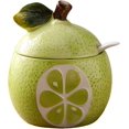thumbnail image 1 of YISITIAN Fruit Shaped Ceramic Sugar Bowl with Lid and Spoon, Decorative Salt and Pepper Storage Jar for Kitchen Countertop, Creative Condiment Pot Set for Dining Table, Seasoning Container(Green), 1 of 6